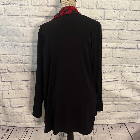 Chico’s Chiffon Trim Jacket Scroll Print Bracelet Sleeves Chicos Size 2 Large - Picture 5 of 9